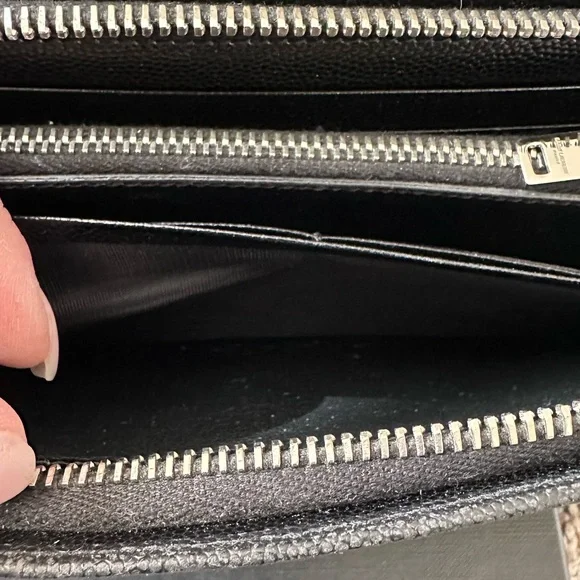 Authentic Saint Laurent Studded Zip Around Wallet Grain de Poudre Black Silver - Picture 9 of 14